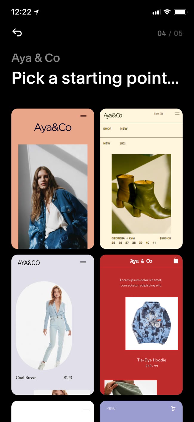 Pick a starting point: templates already showing your store name